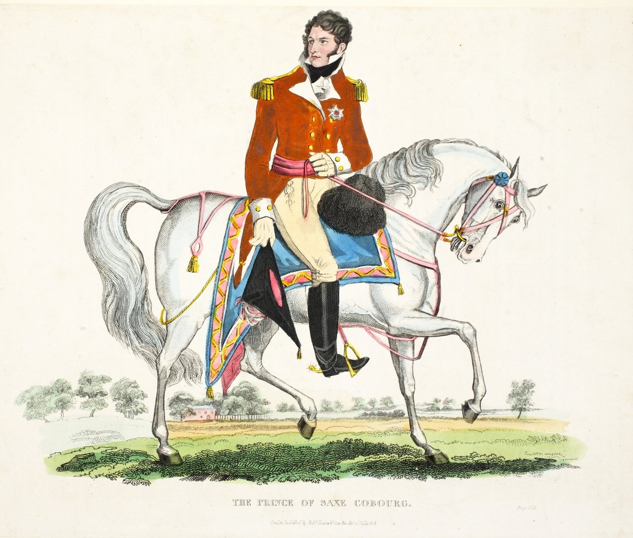 Hans kungliga höghet, The Prince Regent of Great Britain, pub. av Richard Evans, engr Romney, illustration från An Historical Account of the Battle of Waterloo av William Mudford, 1816 (färgad gravyr av English School