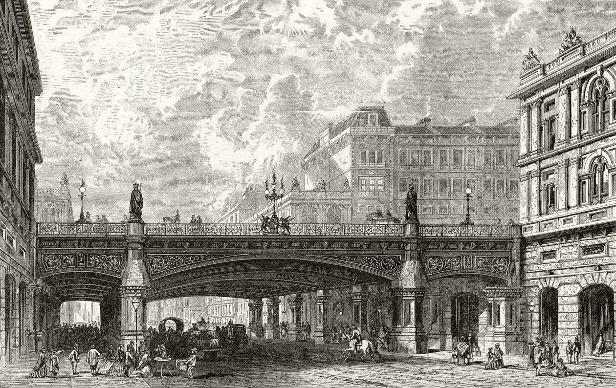 Holborn Viaduct, från "London Pictures: Drawn with Pen and Pencil", av pastor Richard Lovett, publicerad 1890 av English School