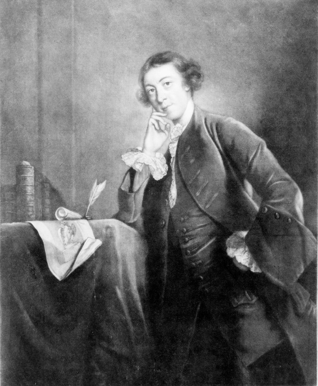 Horace Walpole, av James McArdel efter ett porträtt av Joshua Reynolds, 1700-talet (mezzotint) av English School