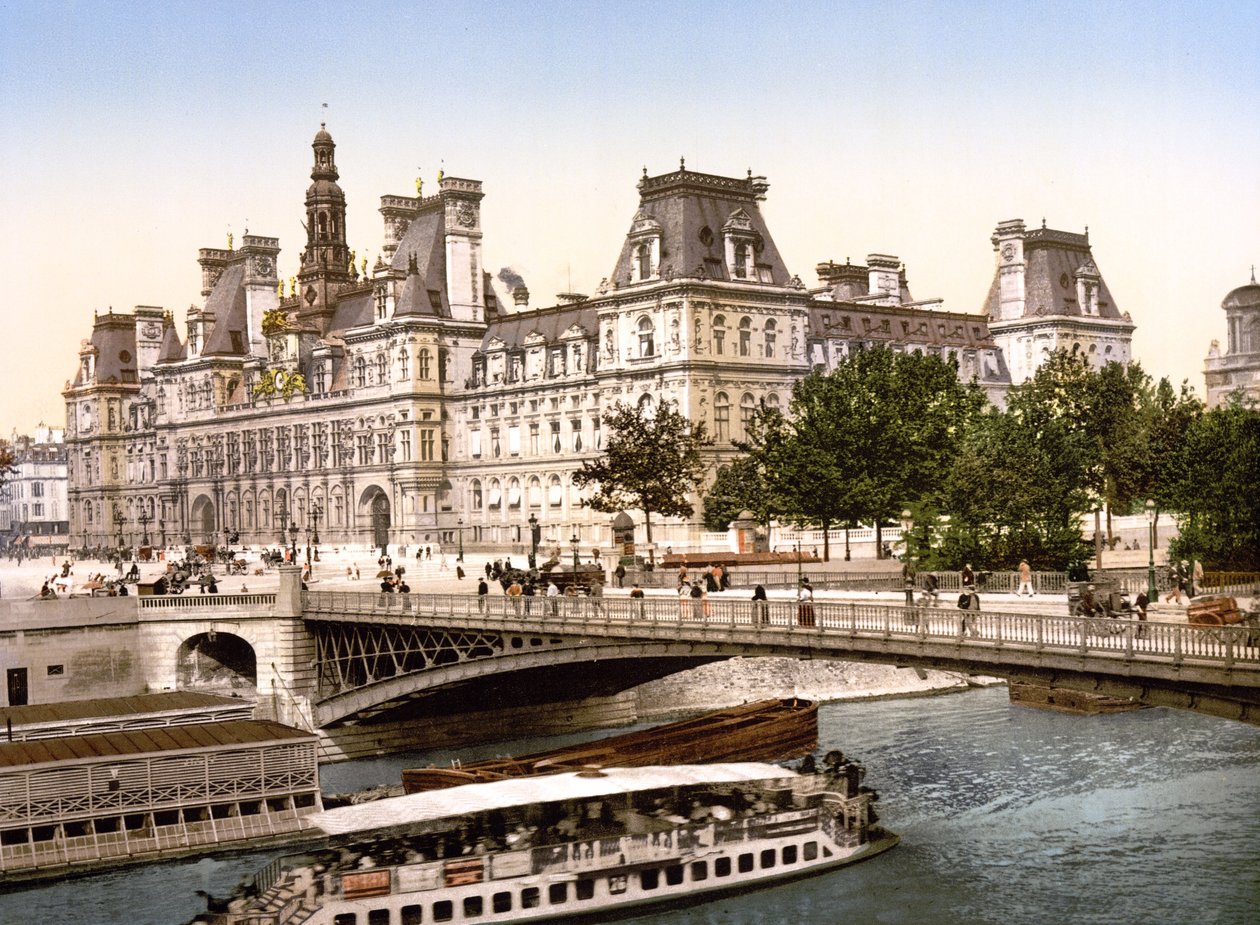 Hotel de Ville, Paris (handfärgat foto) av English School