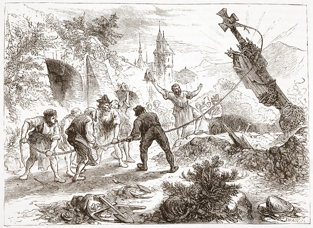 Hottinger förstör bilden, illustration från The History of Protestantism av James Aitken Wylie (1808-1890), pub. 1878 av English School
