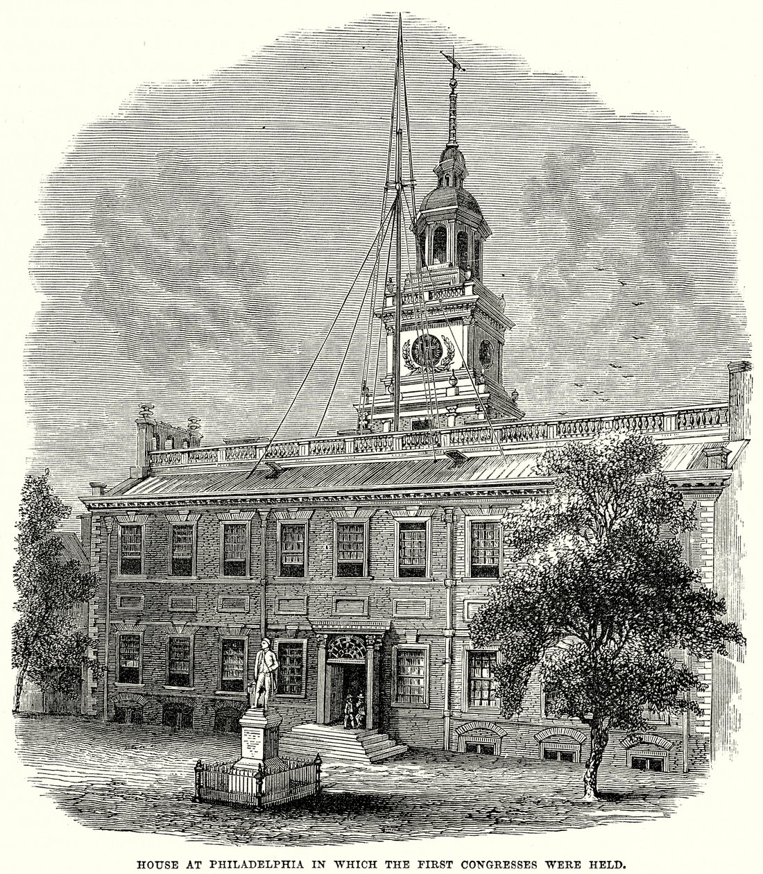 Huset i Philadelphia där de första kongresserna hölls (gravyr) av English School