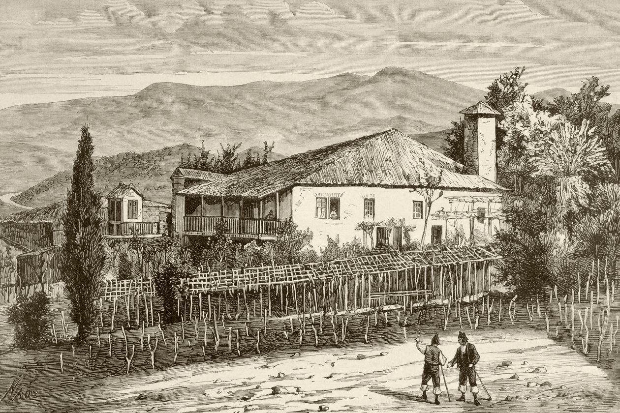 Hus i Casdemiro, Galicia, Spanien (litho) av English School