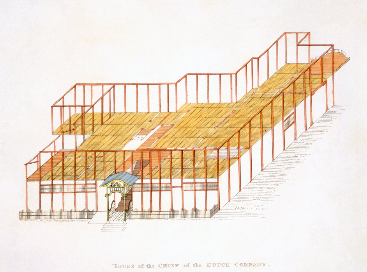 House of the Chief of the Dutch East India Company, från Illustrations of Japan, publicerad 1822 av English School