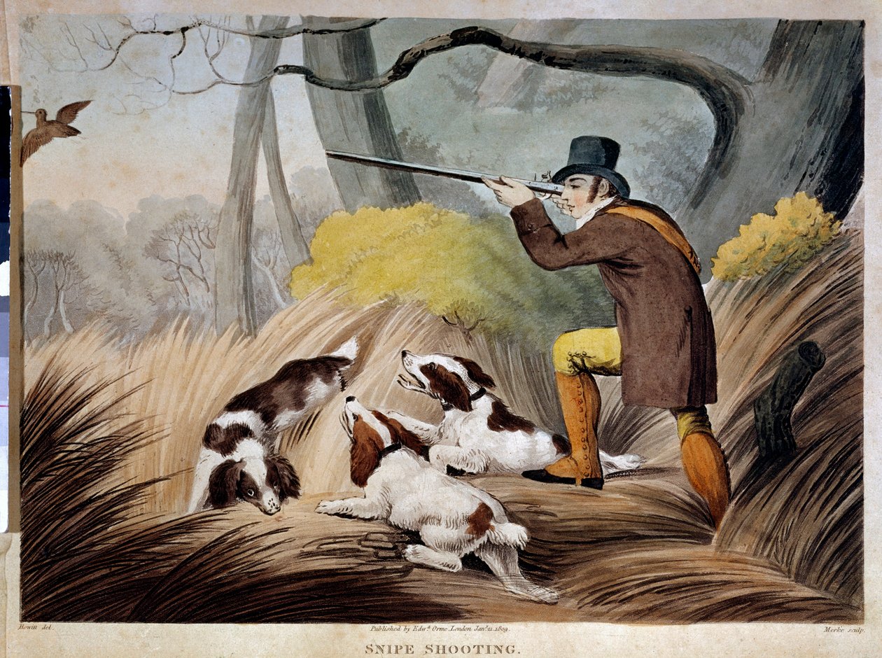 Jagar en näbb i England. Akvarellstick av 1800-talet. Gien, jaktmuseum. av English School