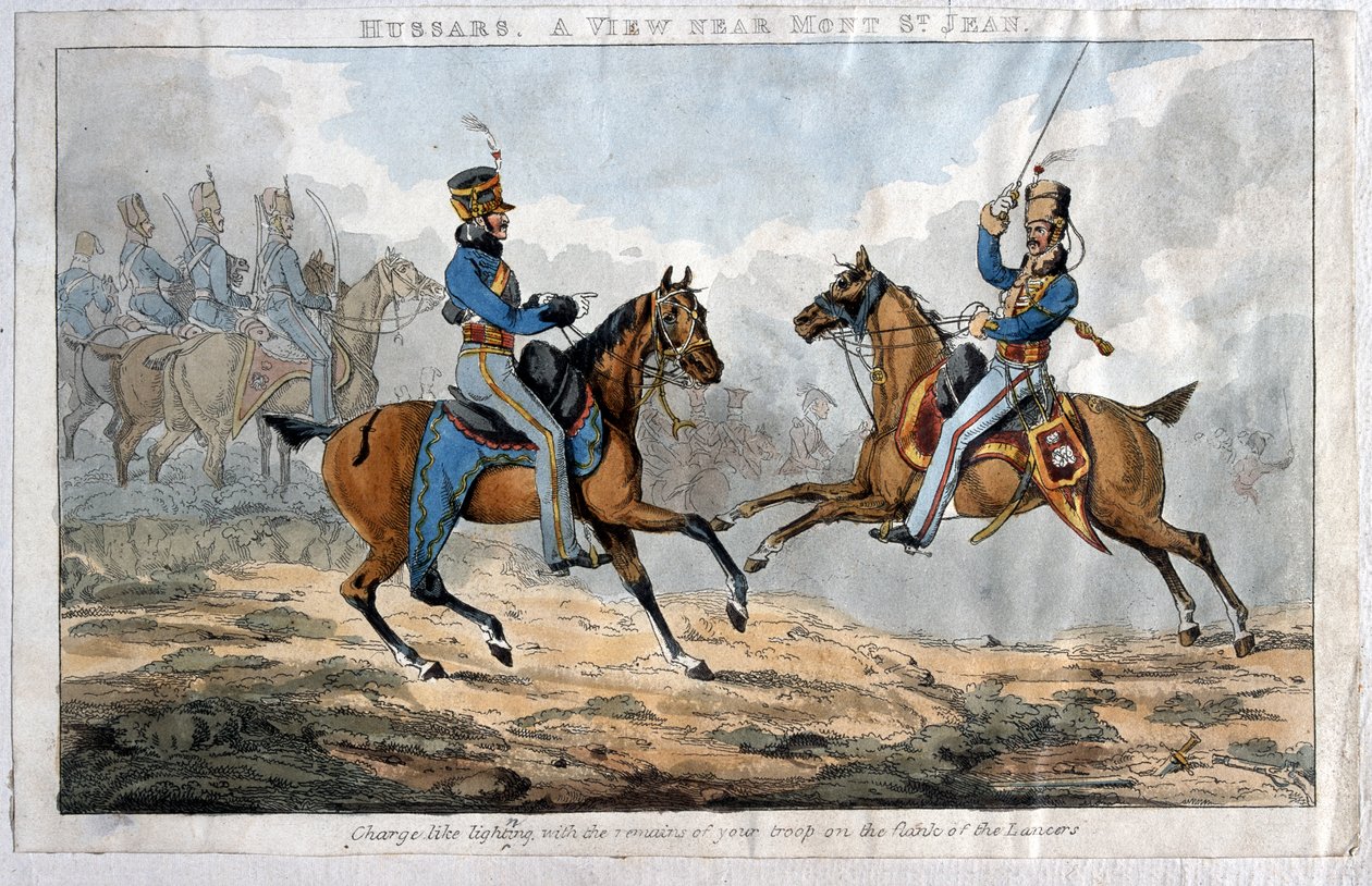 Hussars, A view near Mont St Jean (färgad akvatint) av English School