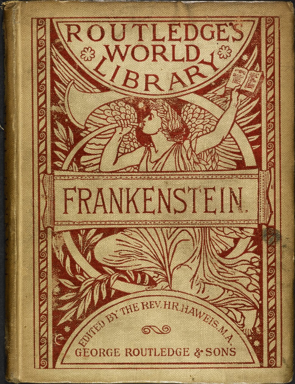 Illustrerad framsida av "Frankenstein", av Mary Shelley av English School