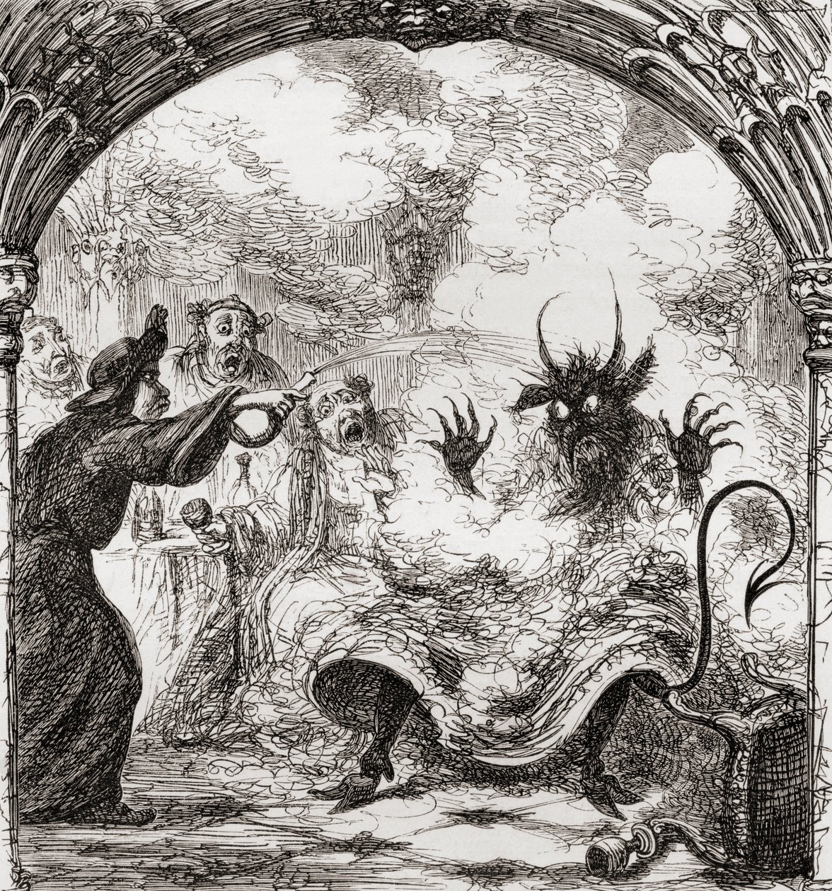 Illustration efter George Cruikshank för dikten "A Lat of St. Nicholas", från "The Ingoldsby Legends or Mirth and Marvels", av Thomas Ingoldsby, publicerad 1865 av English School