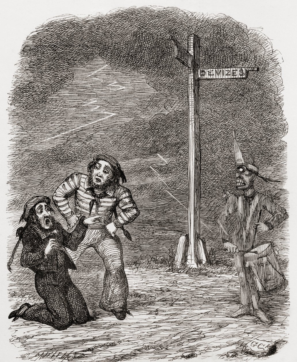 Illustration efter George Cruikshank för dikten "The Dead Drummer", från "The Ingoldsby Legends or Mirth and Marvels", av Thomas Ingoldsby, publicerad 1865 av English School