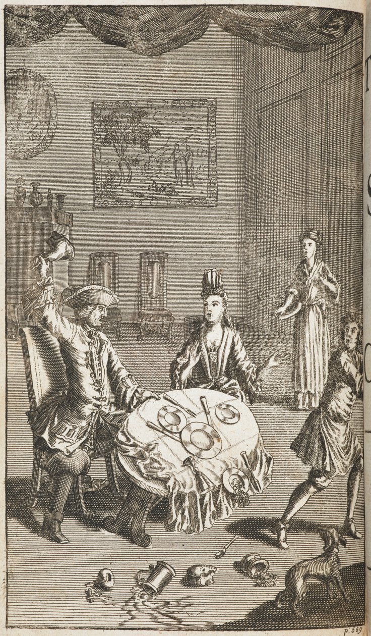 Illustration för "The Taming of the Shrew" av William Shakespeare, publicerad av Jacob Tonson, London av English School