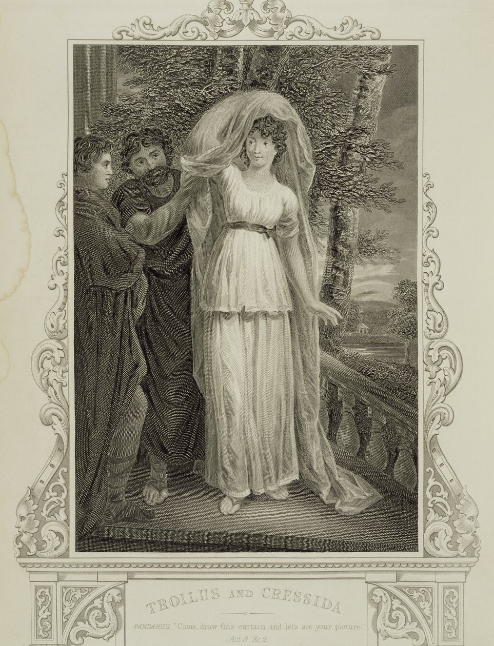 Illustration från Troilus och Cressida, akt III, scen 2, av William Shakespeare (1564-1616) av English School