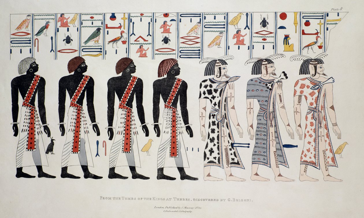 Illustration från kungarnas gravar i Thebe, upptäckt av G. Belzoni, tryckt publicerat 1820 av English School