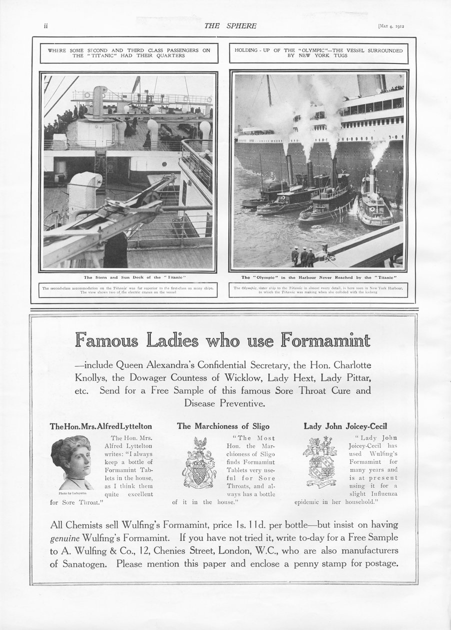 Illustrationer av Titanic och Olympic, från The Sphere, 4 maj 1912 av English School
