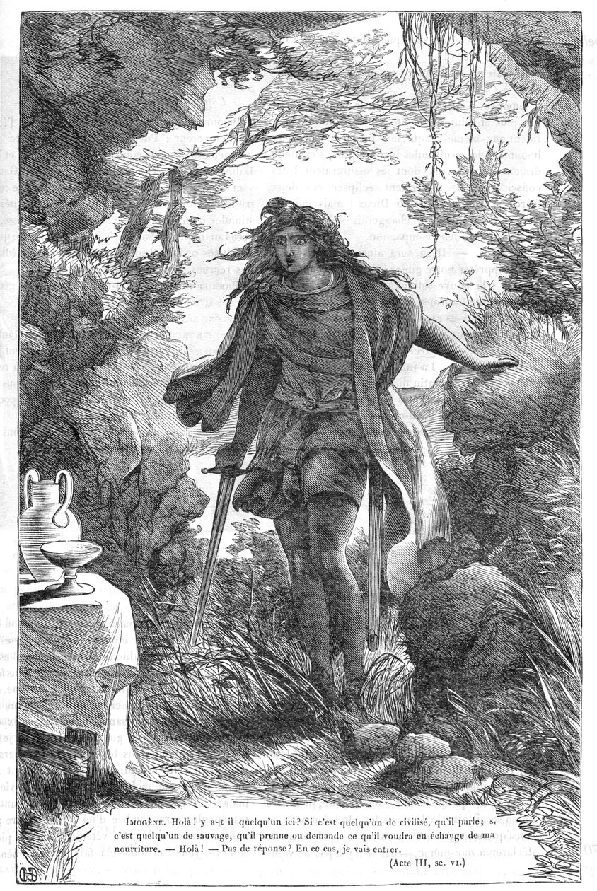 Imogen in Cymbeline - (The Tragedy of Cymbeline, King of Britain) - Illustration i "" Completes de William Shakespeare"" 1866 - Illustrationerna och den allmänna formen för denna utgåva är lånade från Cassells illustrerade Shakespeare, publicerad i London av English School