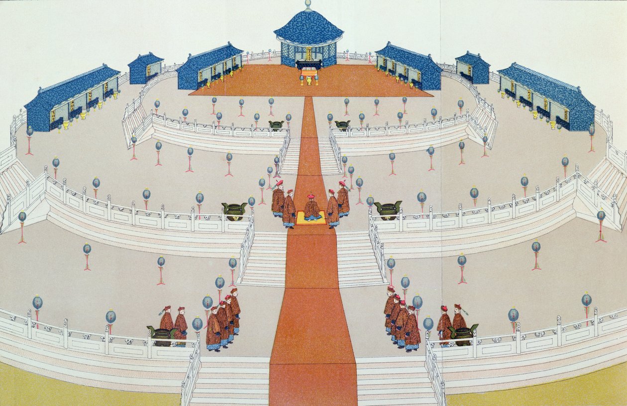 Imperialistisk dyrkan av Shangti på himlens altare i Peking, illustration från The Middle Kingdom av Samuel Wells Williams (1812-84) 1883 av English School