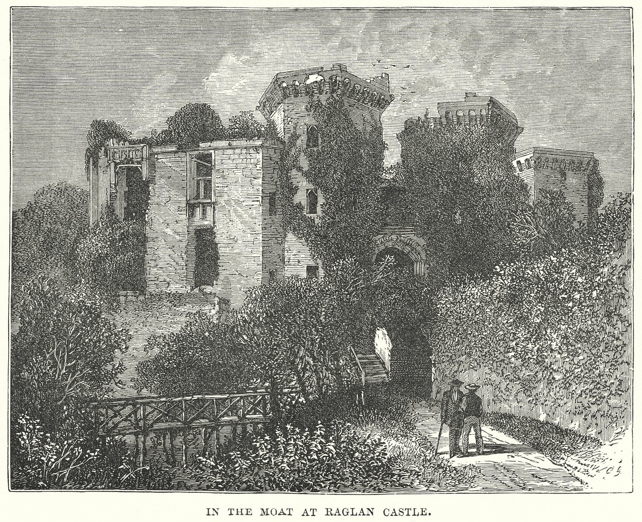 I vallgraven vid Raglan Castle (gravyr) av English School