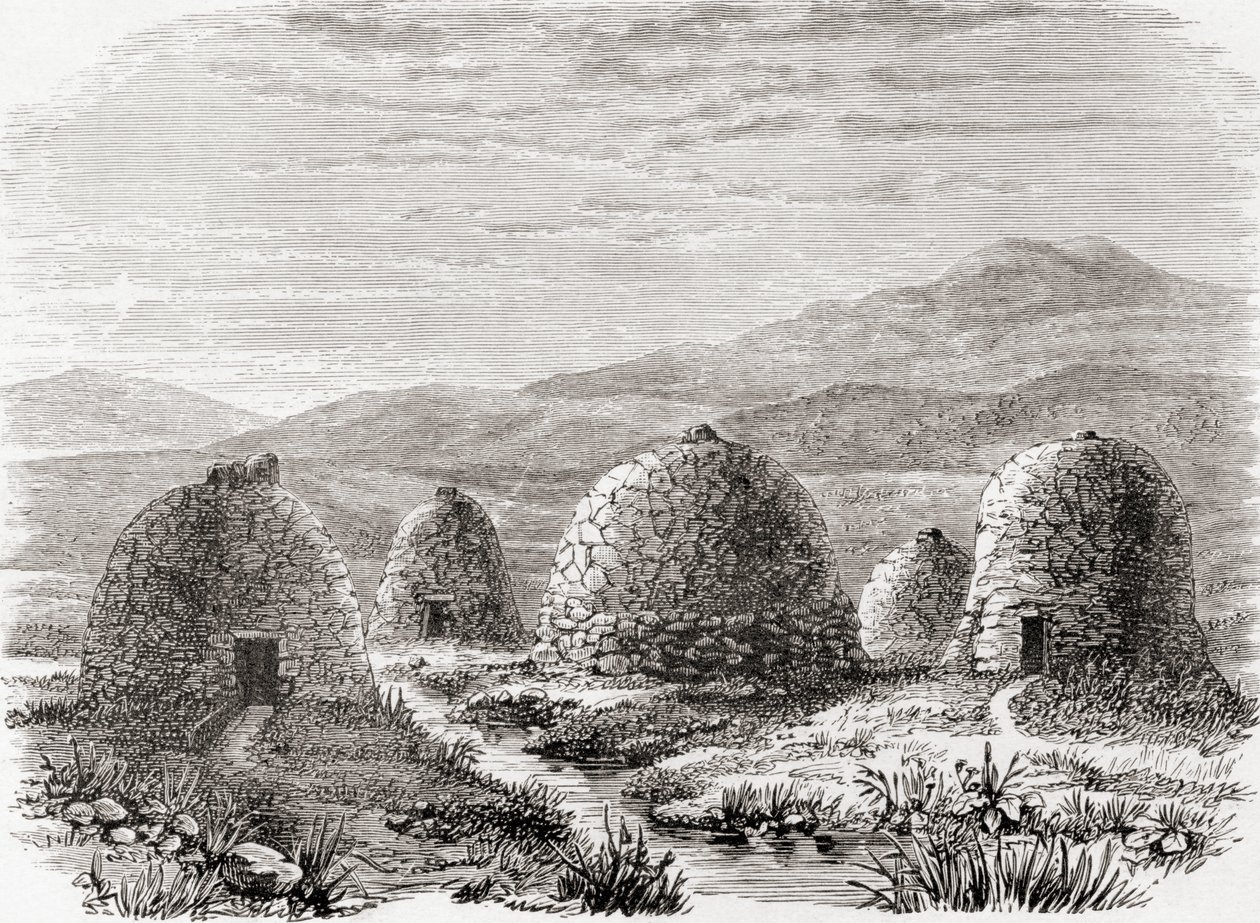 Beboede hytter på Uig, øen Lewis i de ydre Hebrider i 1859, fra 
