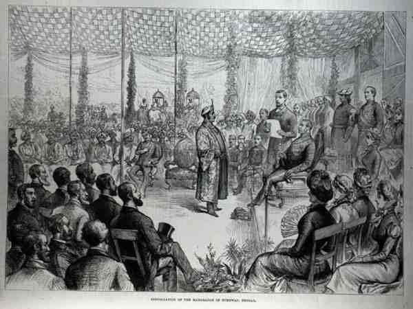 Installation av Maharajah av Burdwan, Bengal, från The Illustrated London News, 21 januari 1882 av English School