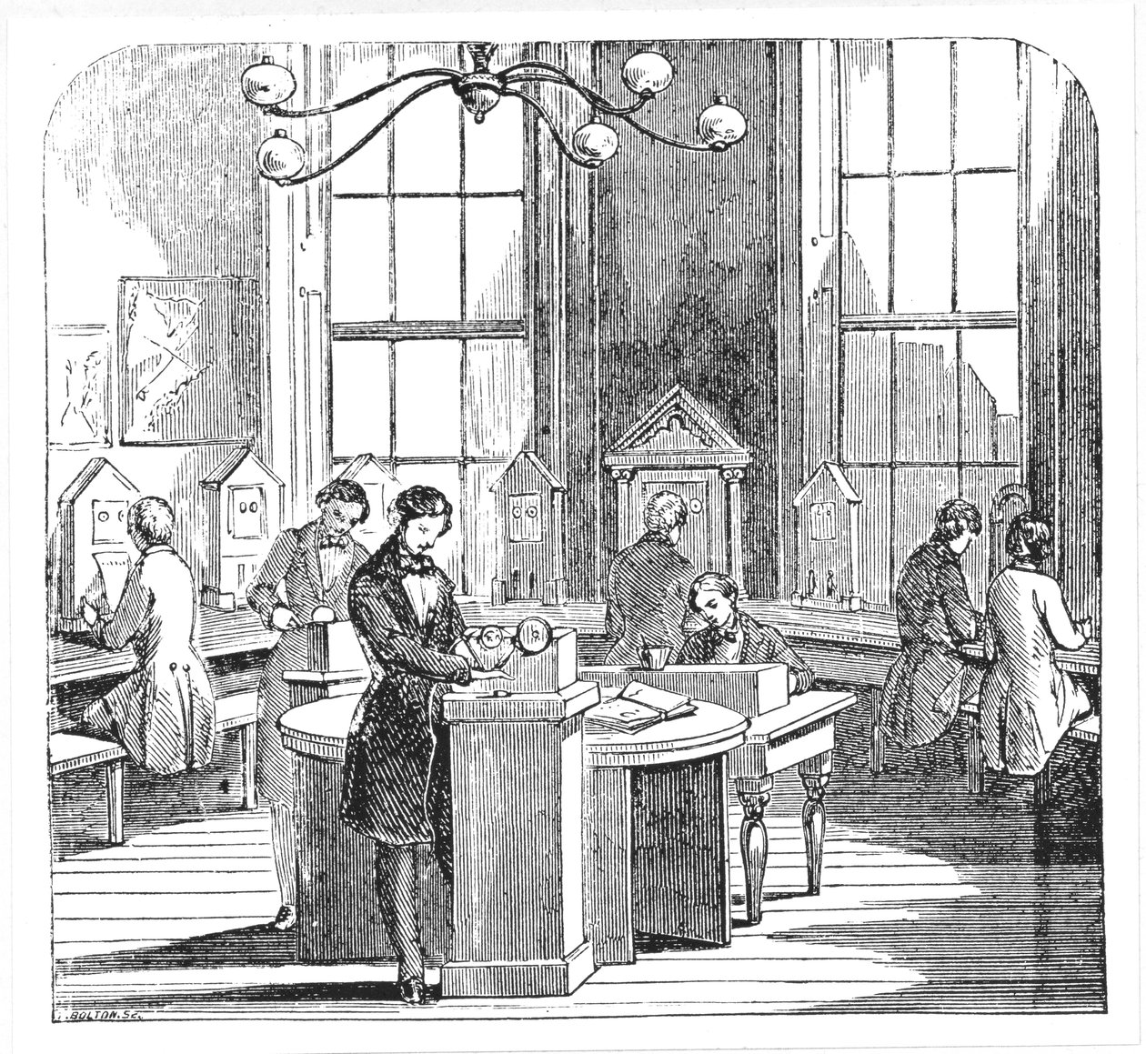 Instrumentrum på Electric Telegraph Office, Lothbury, London, från The Museum of Science and Art av Dionysius Lardner, ca 1860 av English School