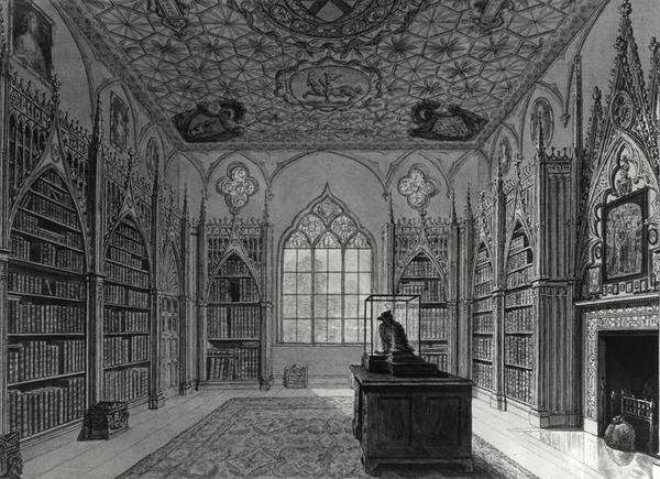 Interiör av Strawberry Hill (litho) svartvitt foto) av English School