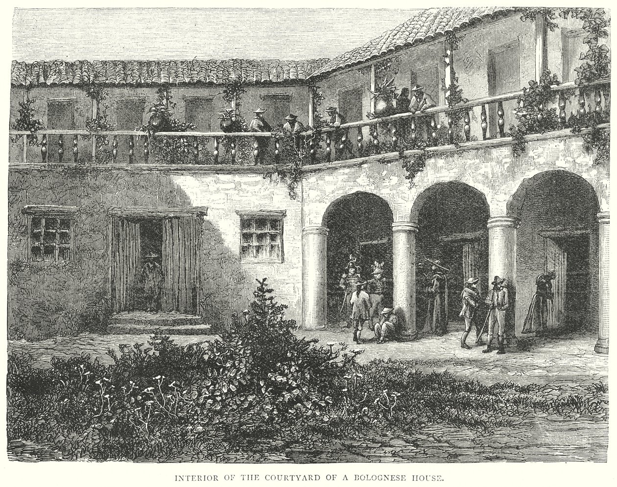 Interiör från innergården i ett Bolognese hus (gravyr) av English School