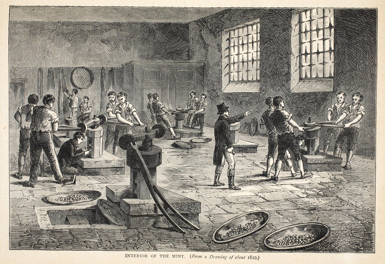 Myntverkets interiör, från en teckning från omkring 1820 av English School