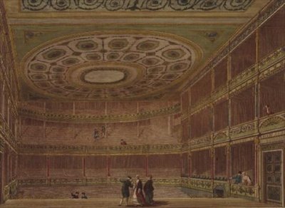 Interiören på Theatre Royal, Drury Lane, sett från scenen, ändrad och dekorerad av Robert och James Adam av English School