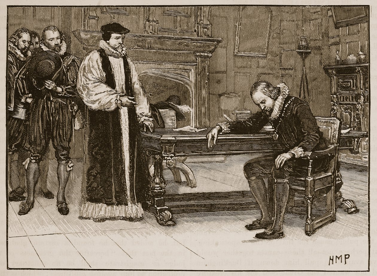 Intervju mellan Bacon och deputationen från Lords, illustration från Cassells Illustrated History of England (sepiafoto) av English School