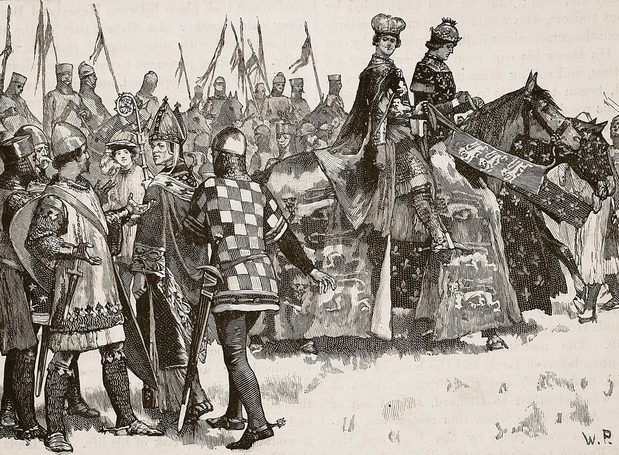 Intervju mellan Becket och kung Henry, illustration från Cassells Illustrated History of England (sepiafoto) av English School