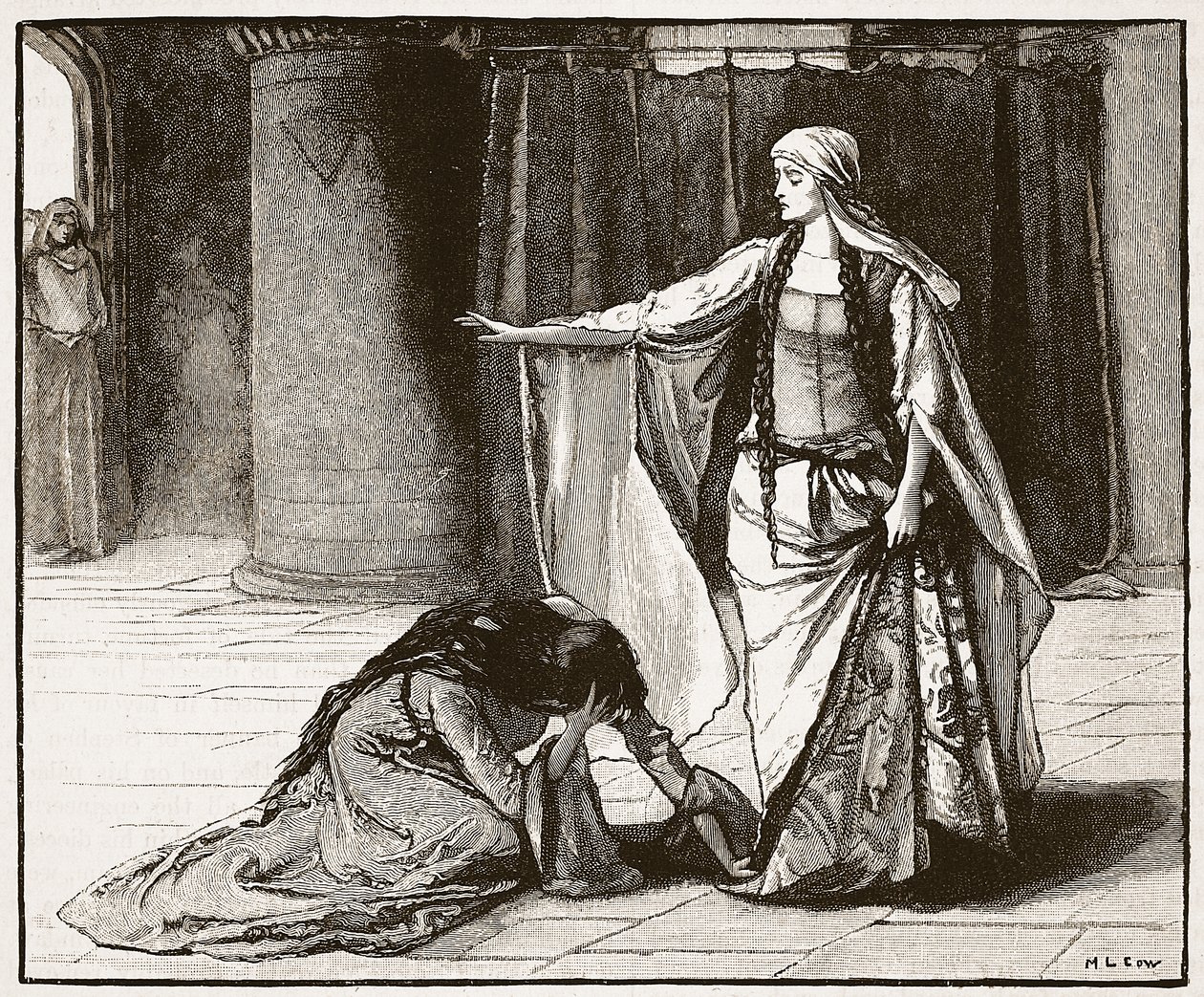 Intervju mellan kejsarinnan Matilda och drottning Maud, illustration från Cassells Illustrated History of England (sepiafoto) av English School