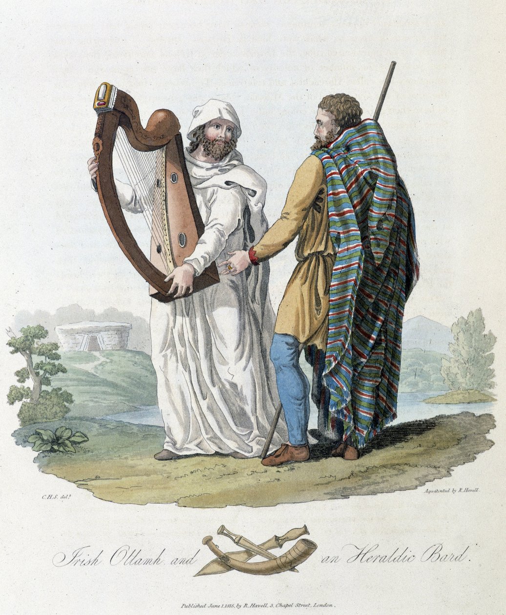 Irländsk bard och resenär - i "" kelter och goter, seder hos invånarna på de brittiska öarna i början av 600-talet och de gotiska nationerna på västkusten av Östersjön", av S.R. Meyrick och Ch. Smed av English School
