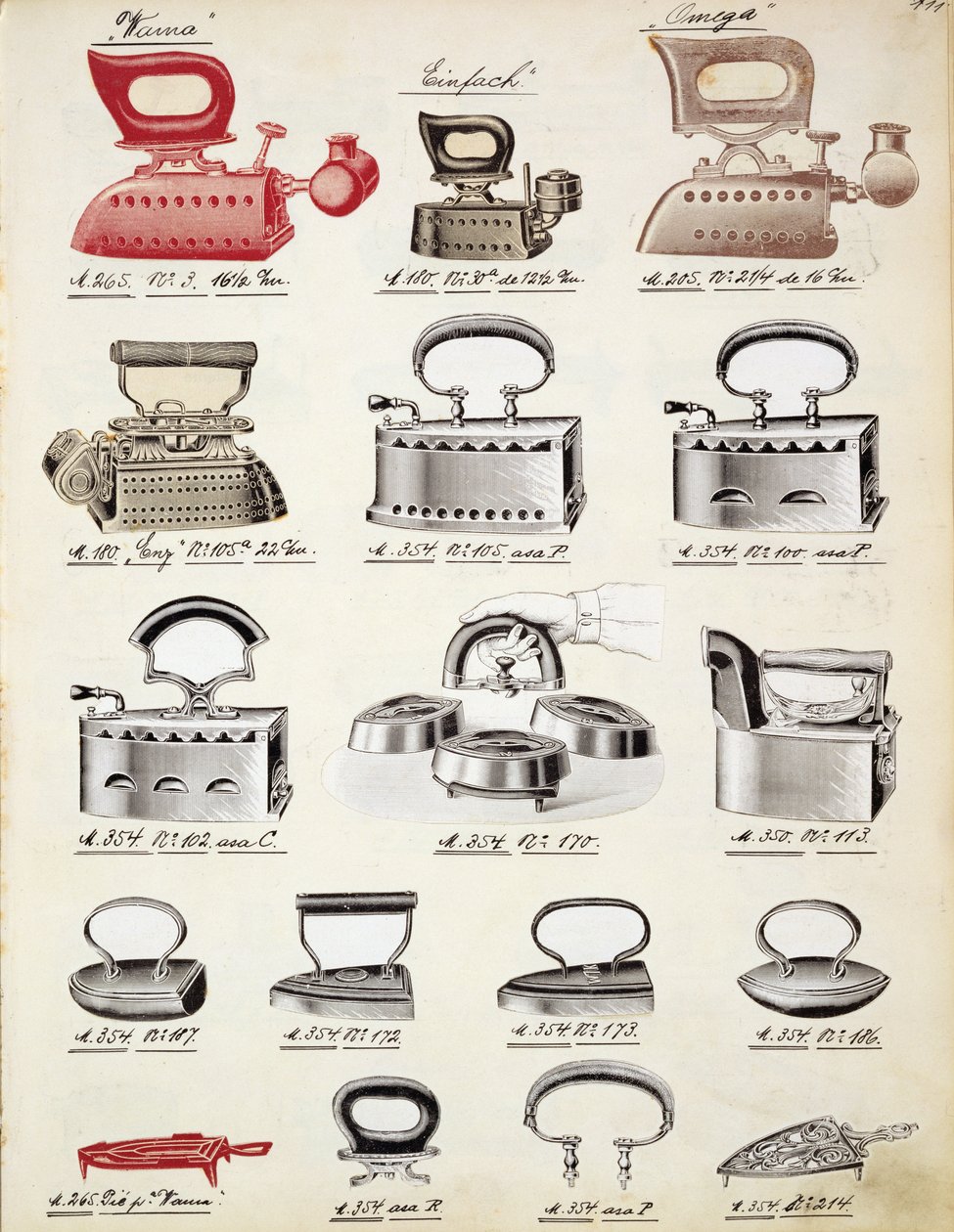 Strykjärn, från en handelskatalog över inhemska varor och tillbehör, ca 1890-1910 av English School