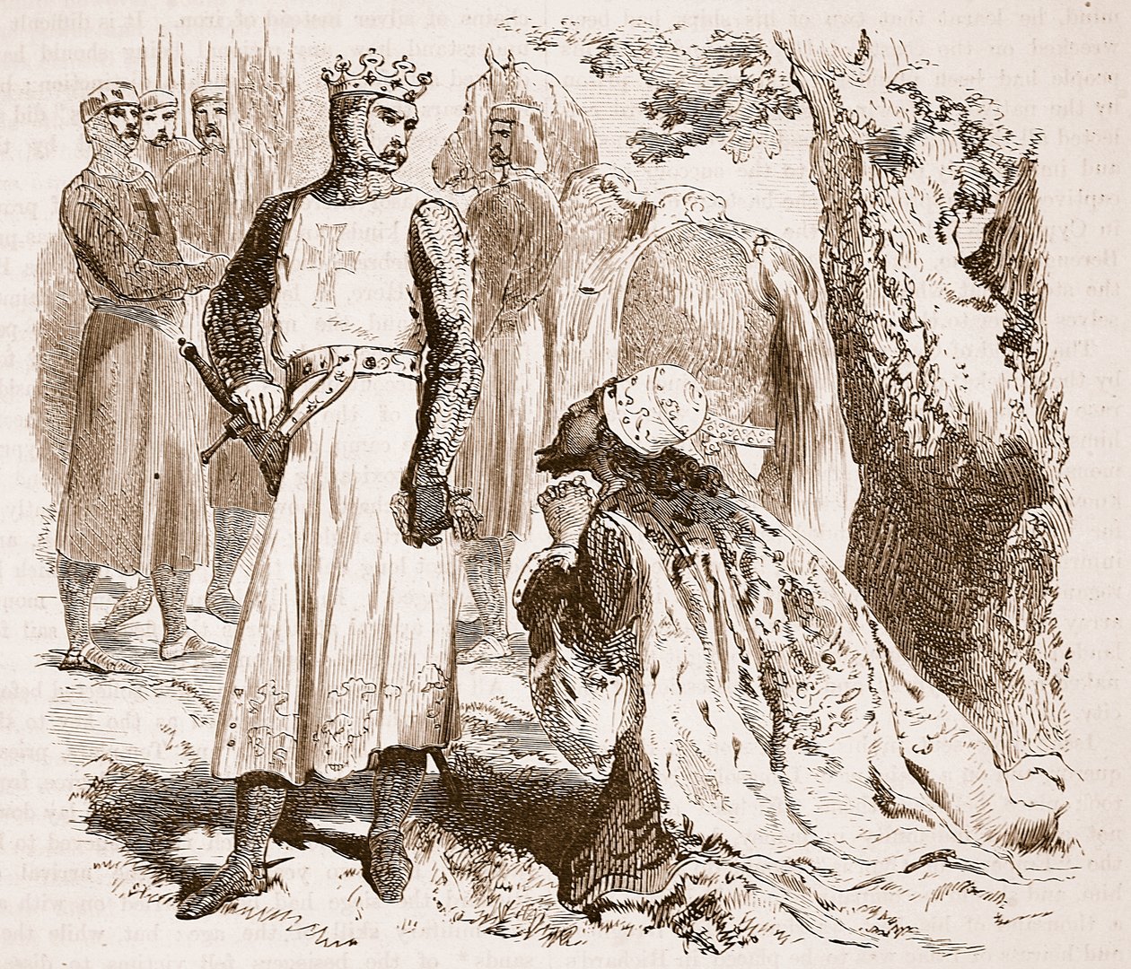 Isaac av Cypern ber om frigivning av sin dotter, illustration från Cassells Illustrated History of England (sepiafoto) av English School