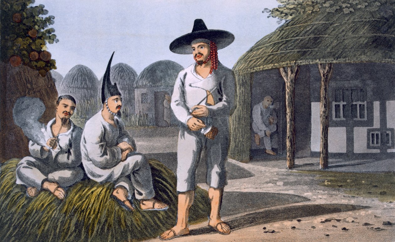 Islanders of Sir James Halls Group, 1820 (färgad akvatint) av English School