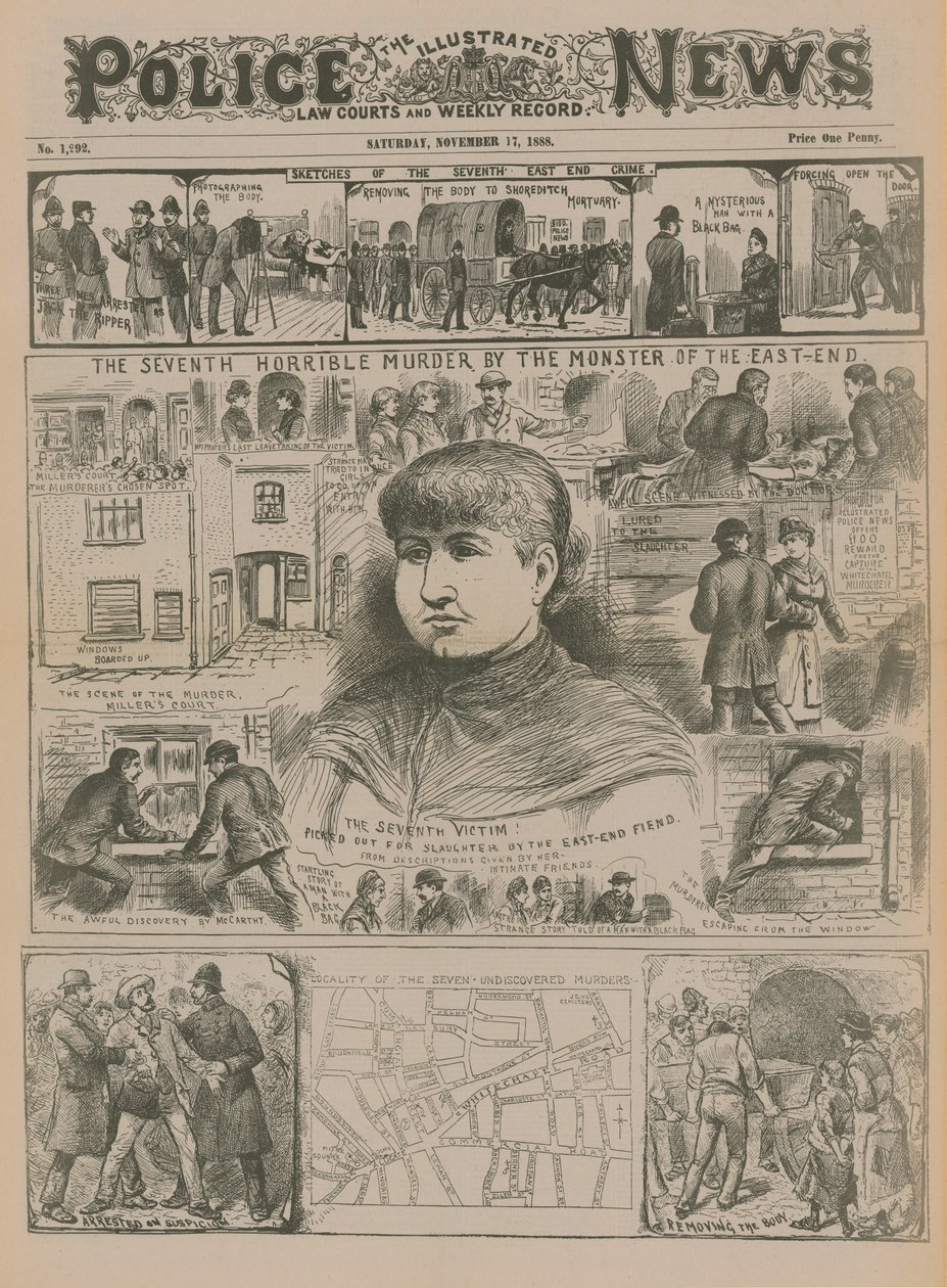 Jack the Ripper: Det sjunde fruktansvärda mordet av monstret från East End (gravyr) av English School