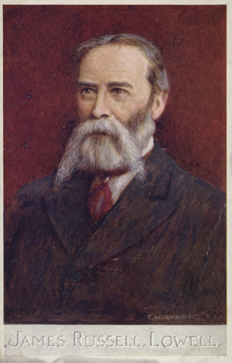 James Russell Lowell (1819-1891), amerikansk poet och diplomat (färglitografi) av English School