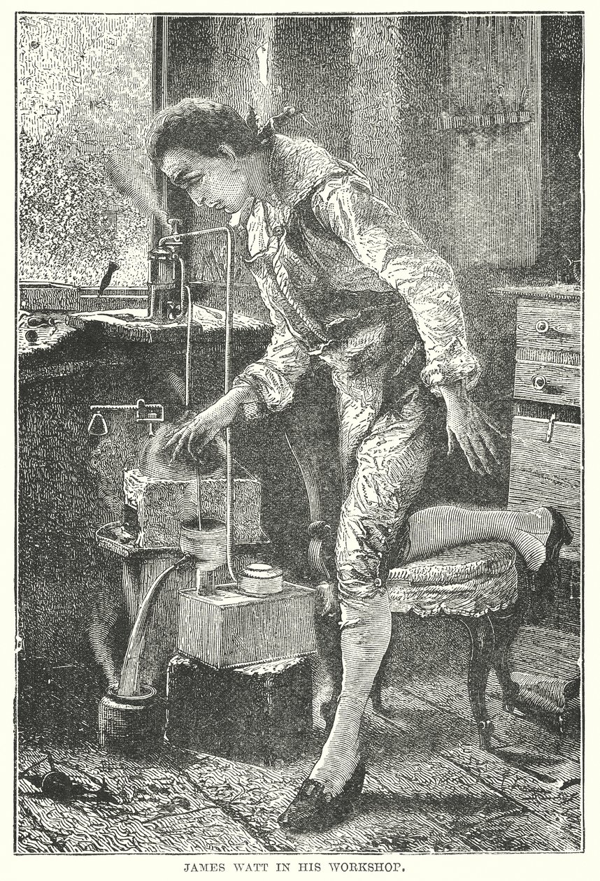 James Watt i sin verkstad (gravyr) av English School