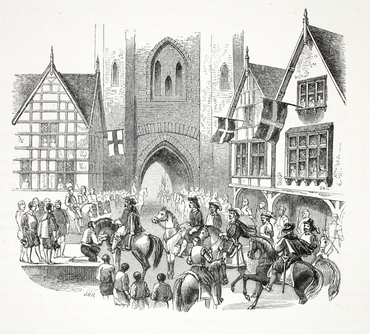 James the Firsts Entrance into the City of Chester, pub. 1800-talet (stålgravyr) av English School