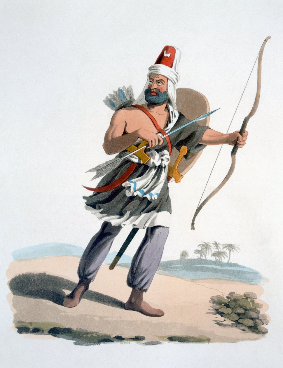 Janissary of Arabia, från The Military Costume of Turkey, 1830 (handfärgad etsning och akvatint) av English School