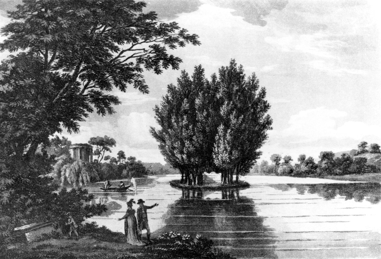 Jean-Jacques Rousseaus (1712-78) grav i Ermenonville, från A Sporting Tour Through France in a Series of Letters to the Earl of Darlington av överste Thomas Thornton, publicerad 1806 (bw photo av English School