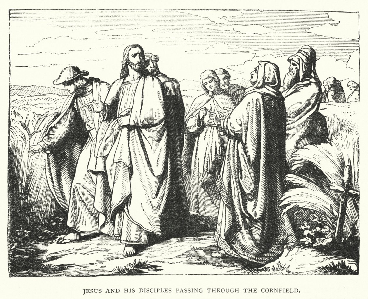 Jesus och hans lärjungar på väg genom sädesfältet (gravyr) av English School