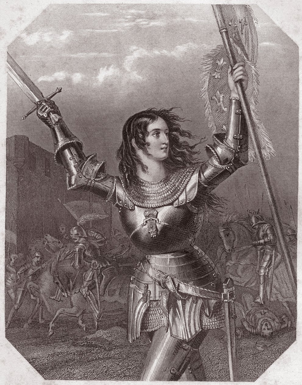 Joan of Arc (Henry VI tragedie in five acts) - in - “” Galerie des femmes de Shakespeare, collection of forty-five serious portraits by the first artists of London, enriched with critical and literary notices””” around 1838 - from “” Gallery of the women o av English School