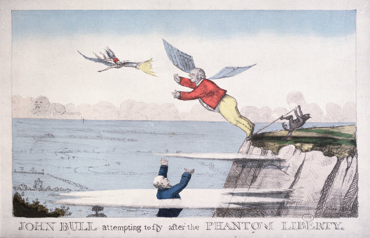 John Bull försöker flyga efter frihetsfantomen (färgetsning) av English School