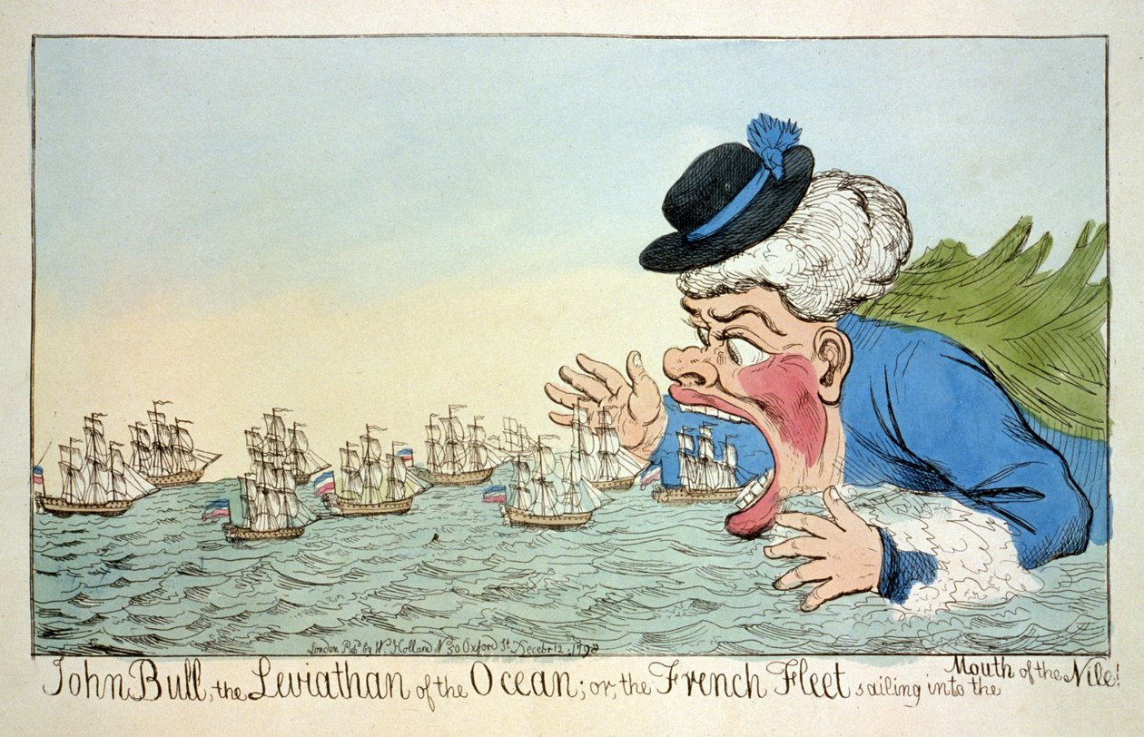 John Bull, havets Leviatan eller den franska flottan som seglar in i Nilens mynning 12 december av English School