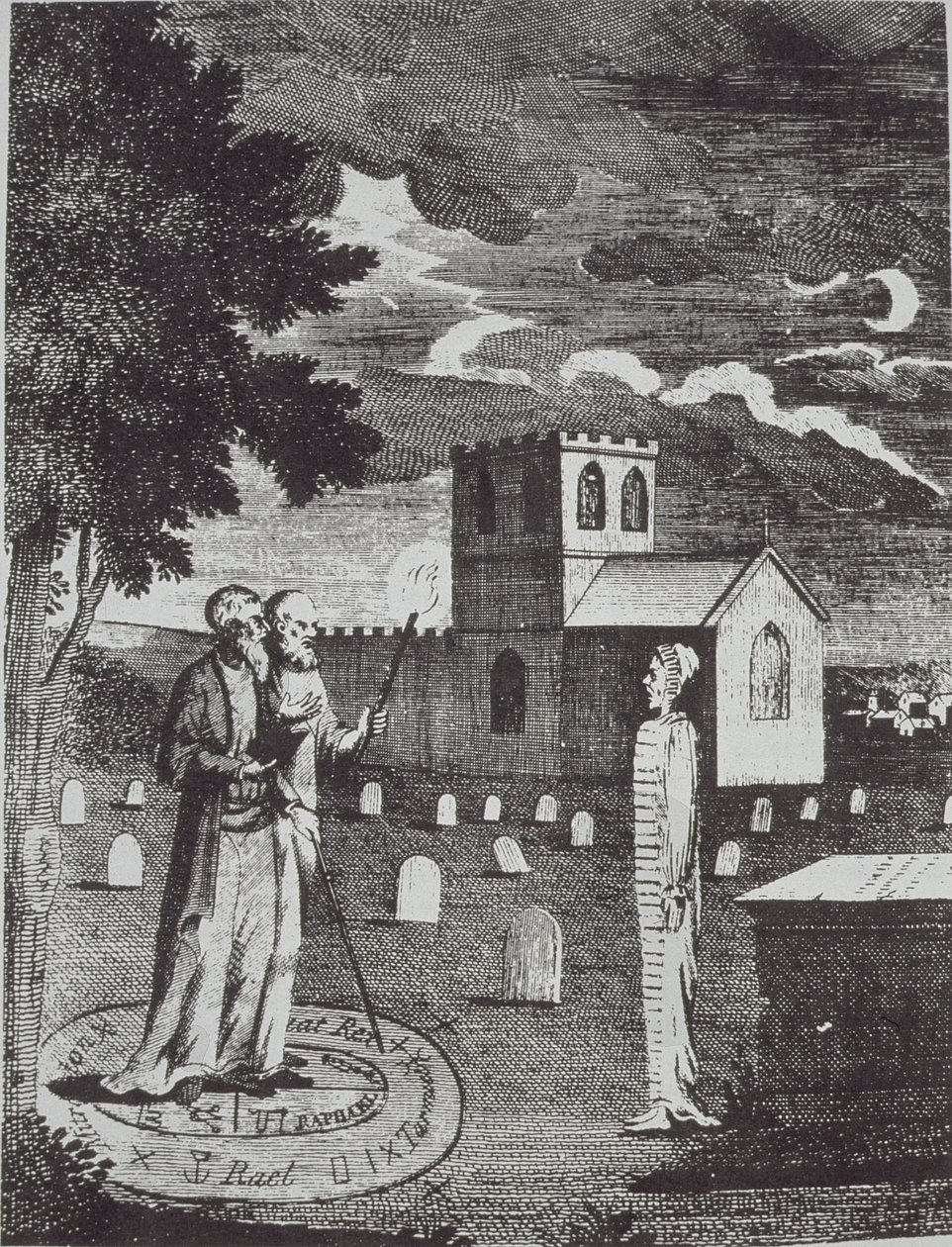 John Dee och Edward Kelly kallar de döda, från a History of Magic, publicerad i slutet av 1800-talet av English School