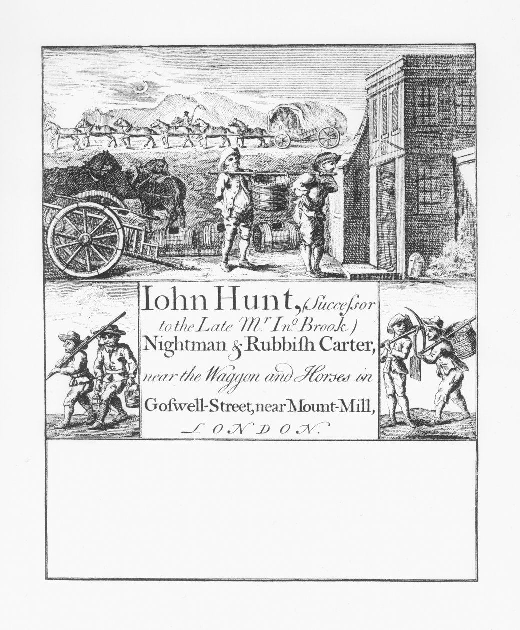 John Hunt, Nightman and Rubbish Carter, nära Wagon and Horses på Goswell Street, nära Mount Mill, London av English School
