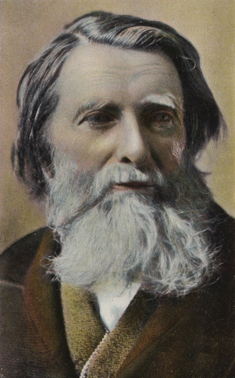 John Ruskin (1819-1900), engelsk författare, konstkritiker, konstnär och samhällstänkare (färglitografi) av English School