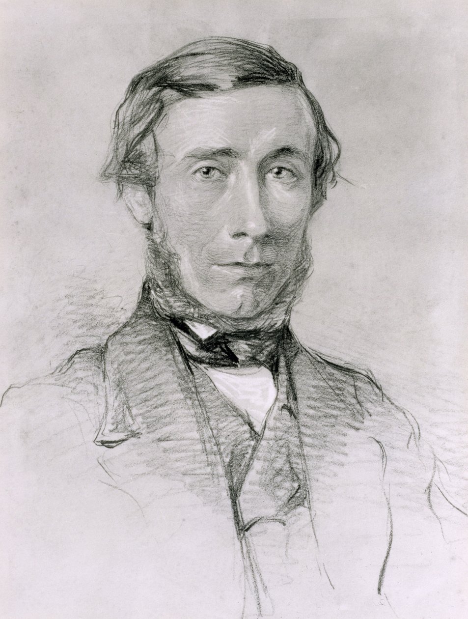 John Tyndall (1820-93) (kol förhöjd med vitt på papper) av English School