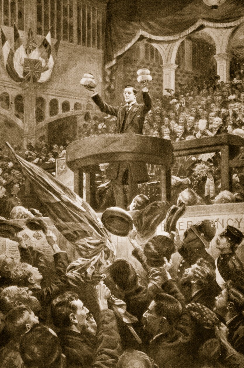 Joseph Chamberlain i Bingley Hall, Birmingham den 4 november 1903 av English School
