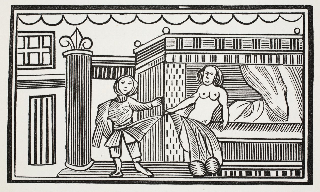 Joseph och hans älskarinna, illustration från Chap-books of the Eighteenth Century av John Ashton, pub. 1882 av English School